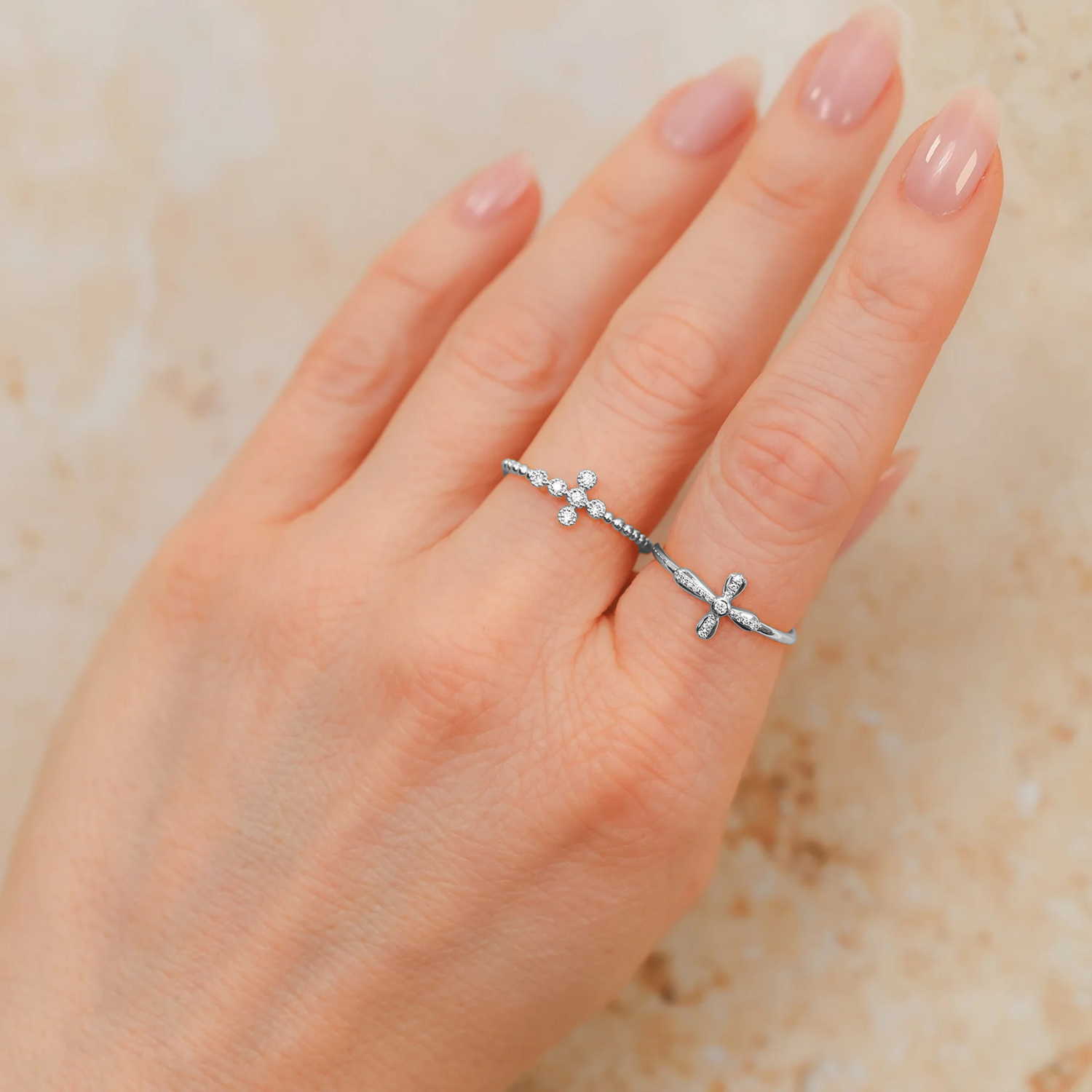 Diamond Sideway Cross Ring 14K White Gold (0.06ct)