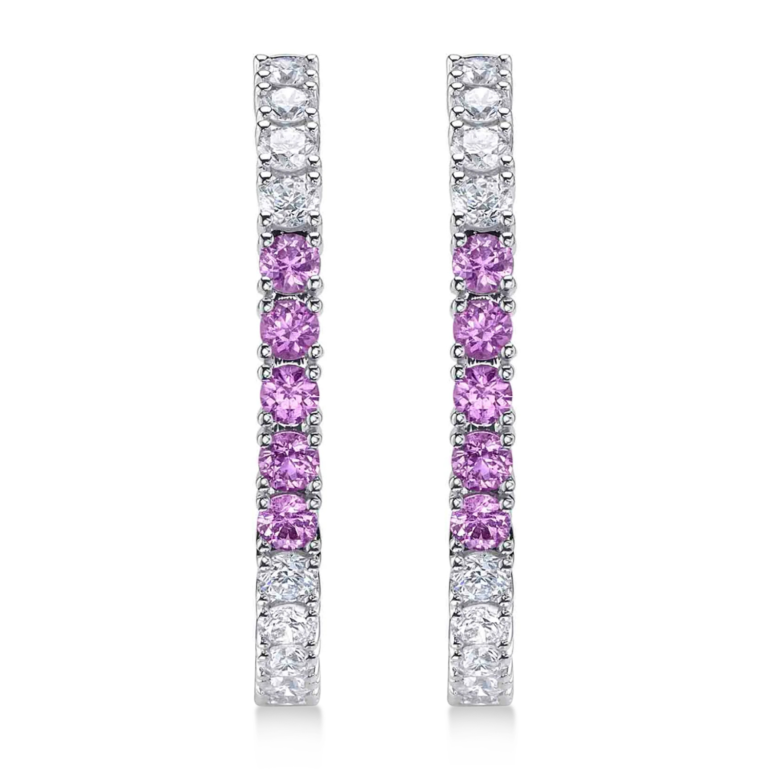 Lab Grown Pink Sapphire & Diamond Hoop Earrings 14K White Gold (1.54ct)
