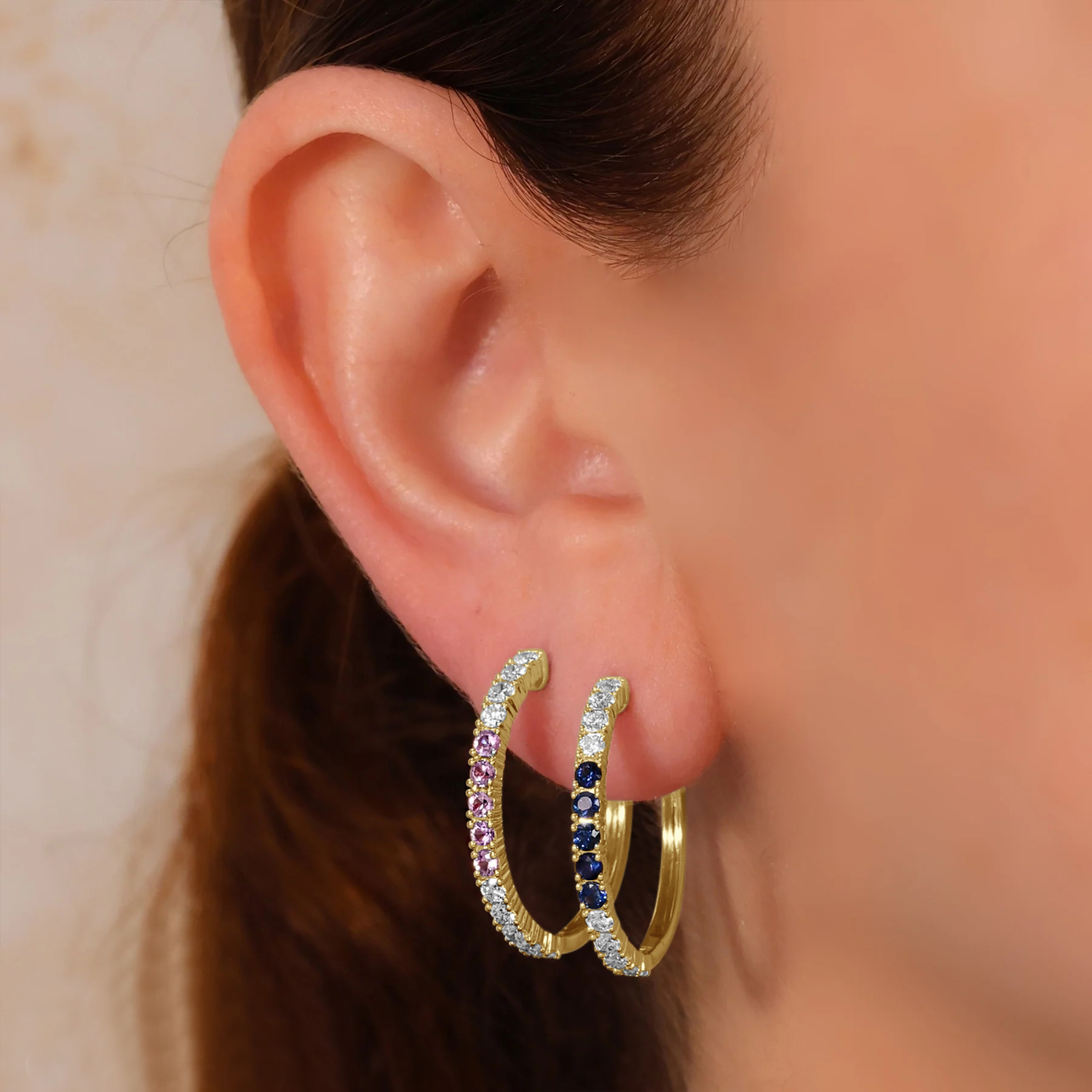 Pink Sapphire & Diamond Hoop Earrings 14K Yellow Gold (1.54ct)