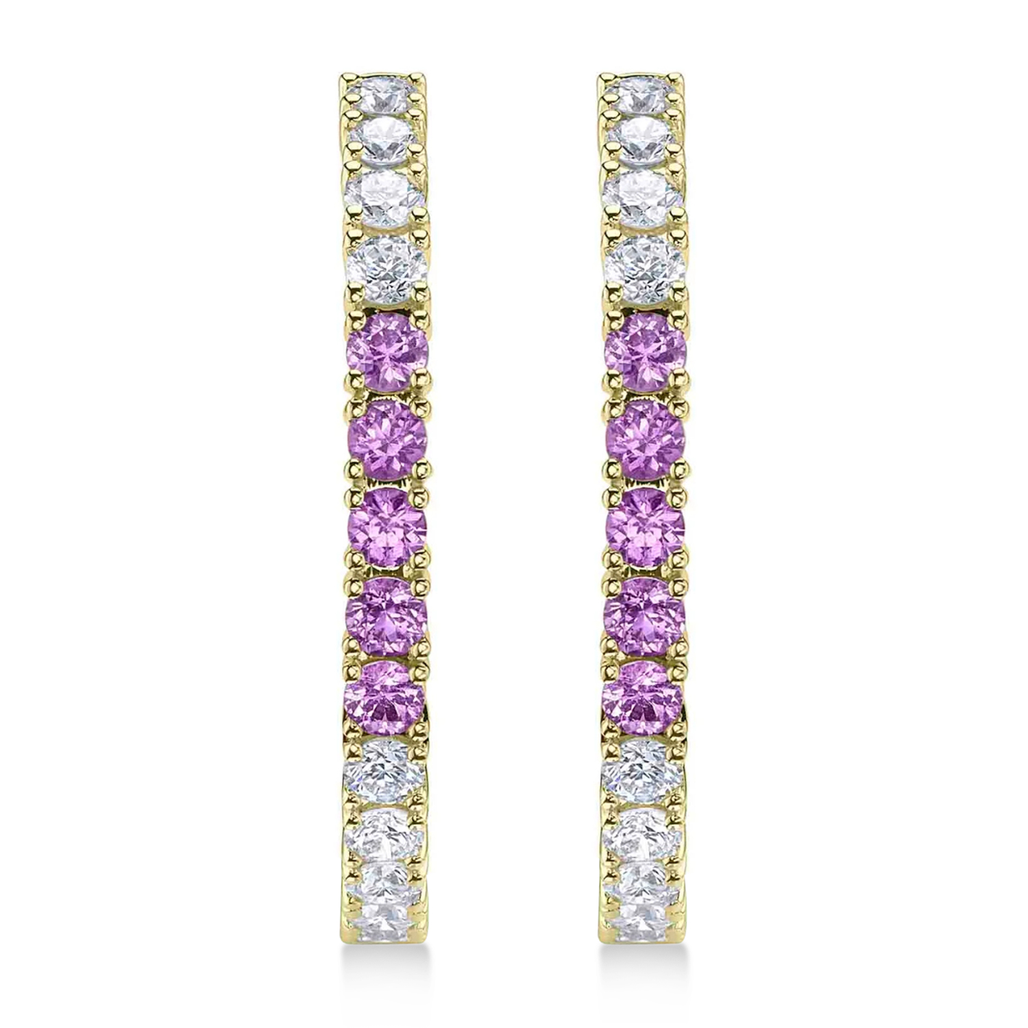 Pink Sapphire & Diamond Hoop Earrings 14K Yellow Gold (1.54ct)