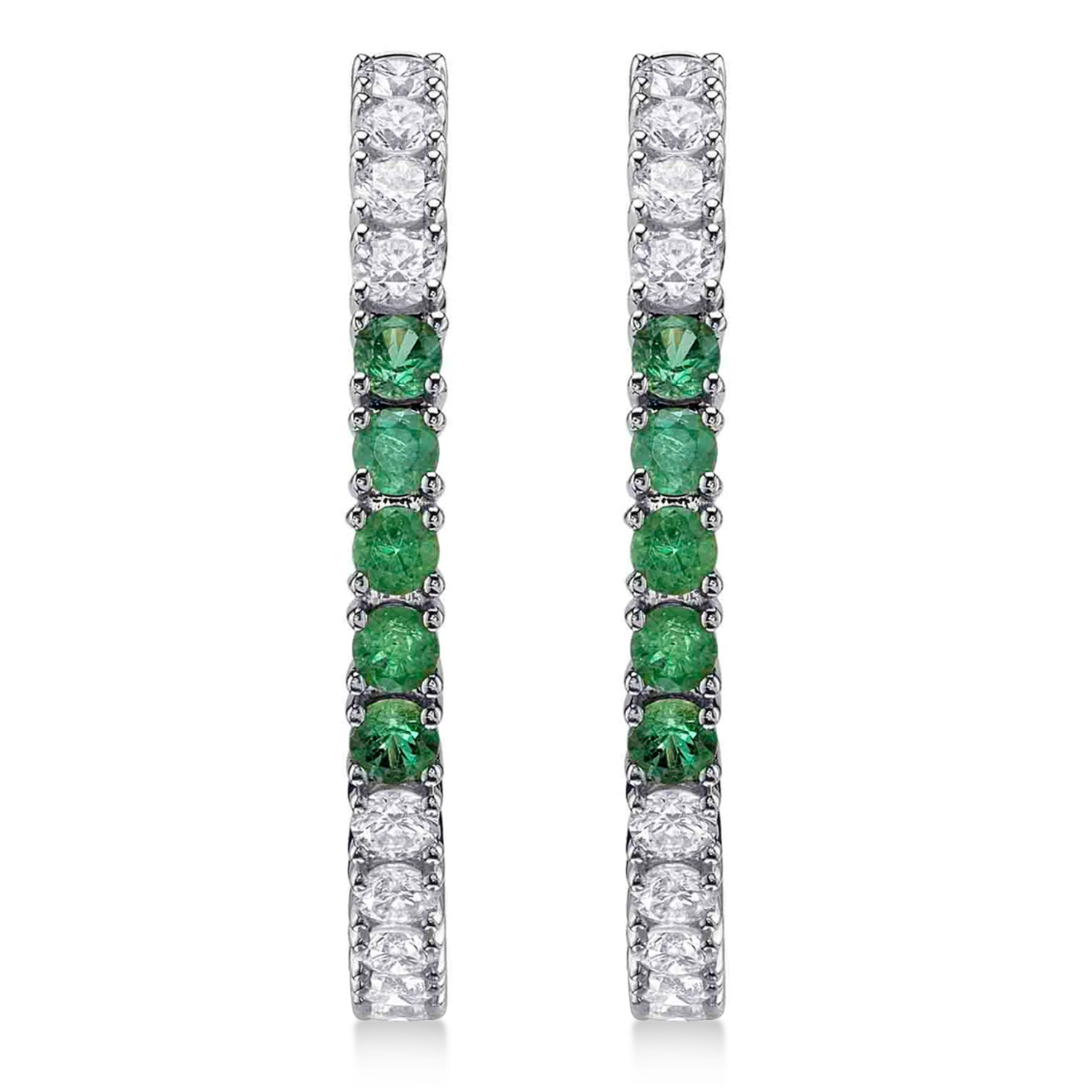Lab Grown Emerald & Diamond Hoop Earrings 14K White Gold (1.41ct)