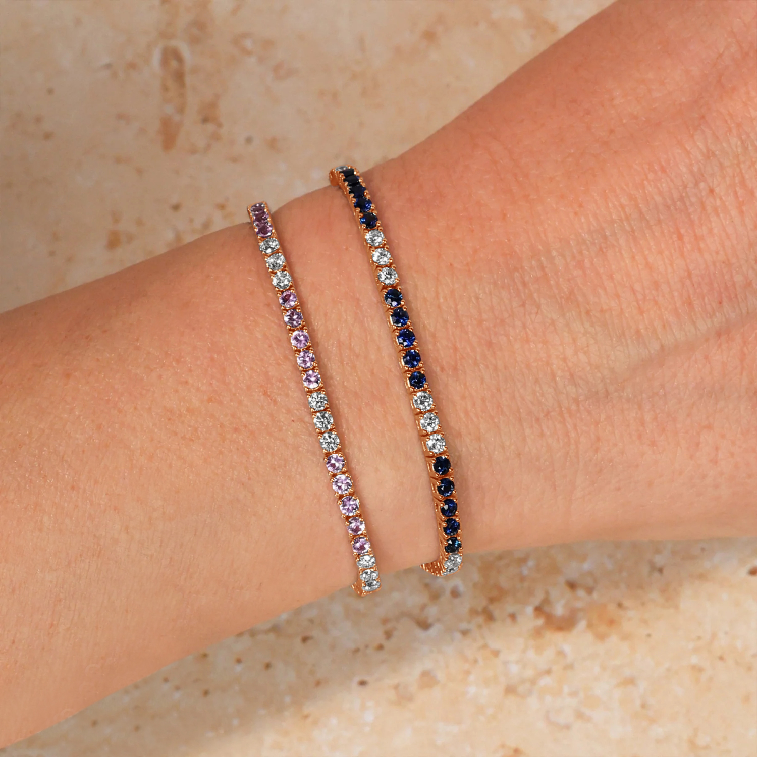 Blue Sapphire & Diamond Tennis Bracelet 14K Rose Gold (3.72ct)