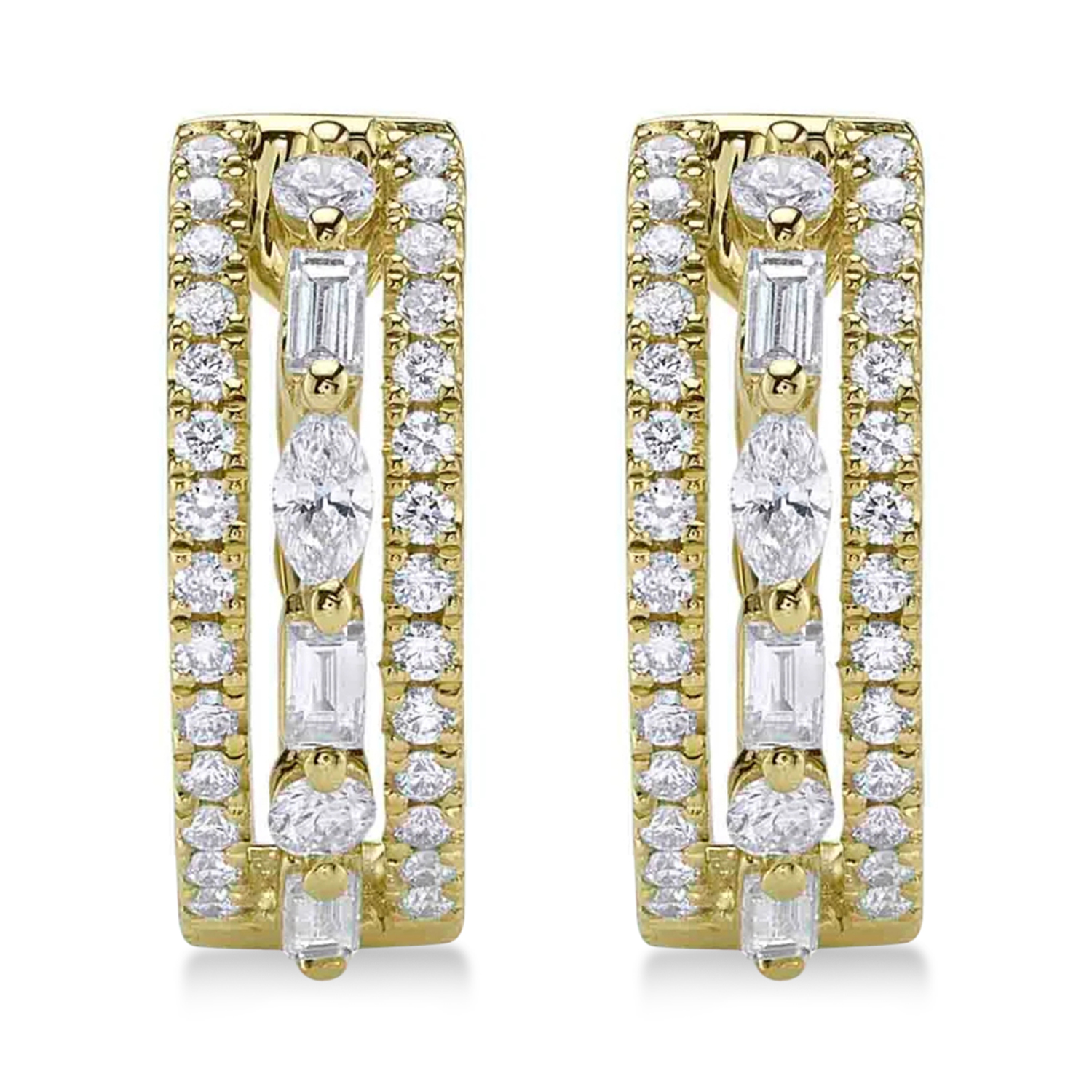 Diamond Baguette Marquise Huggie Earrings 14K Yellow Gold (0.59ct)
