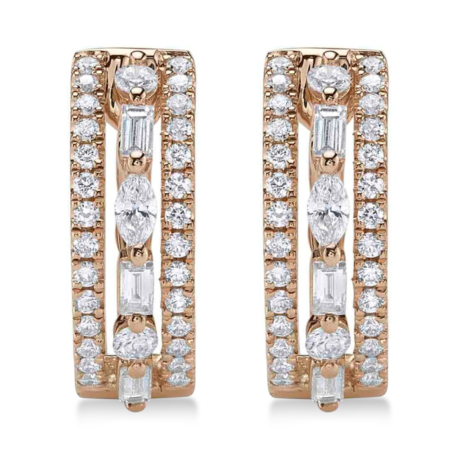 Lab Grown Diamond Baguette Marquise Huggie Earrings 14K Rose Gold (0.59ct)
