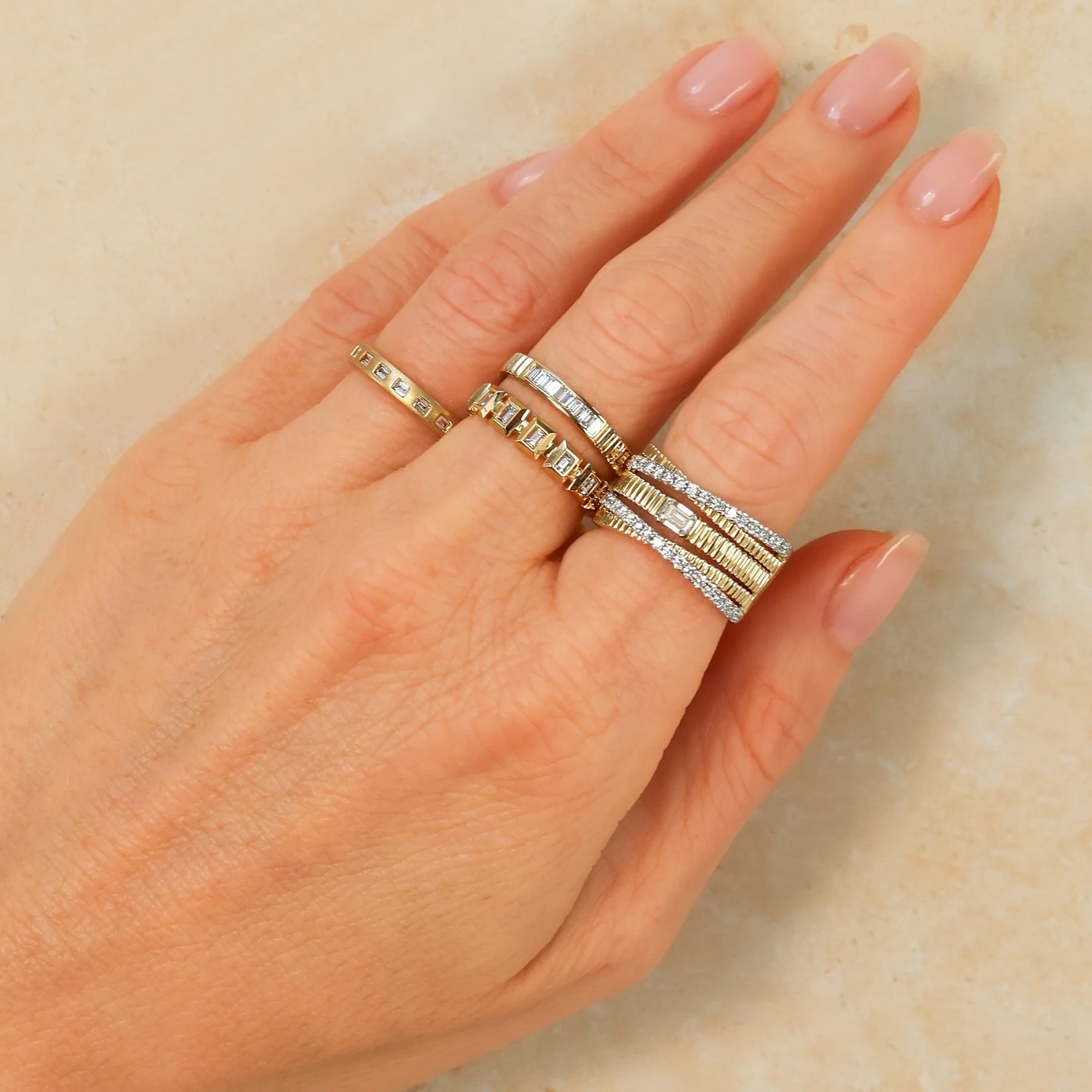 Baguette Diamond Matte Wedding Ring Band 14K Yellow Gold (0.17ct)