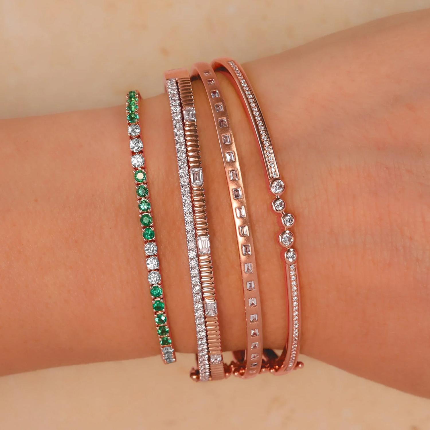 Baguette Diamond Matte Bangle Bracelet 14K Rose Gold (0.40ct)