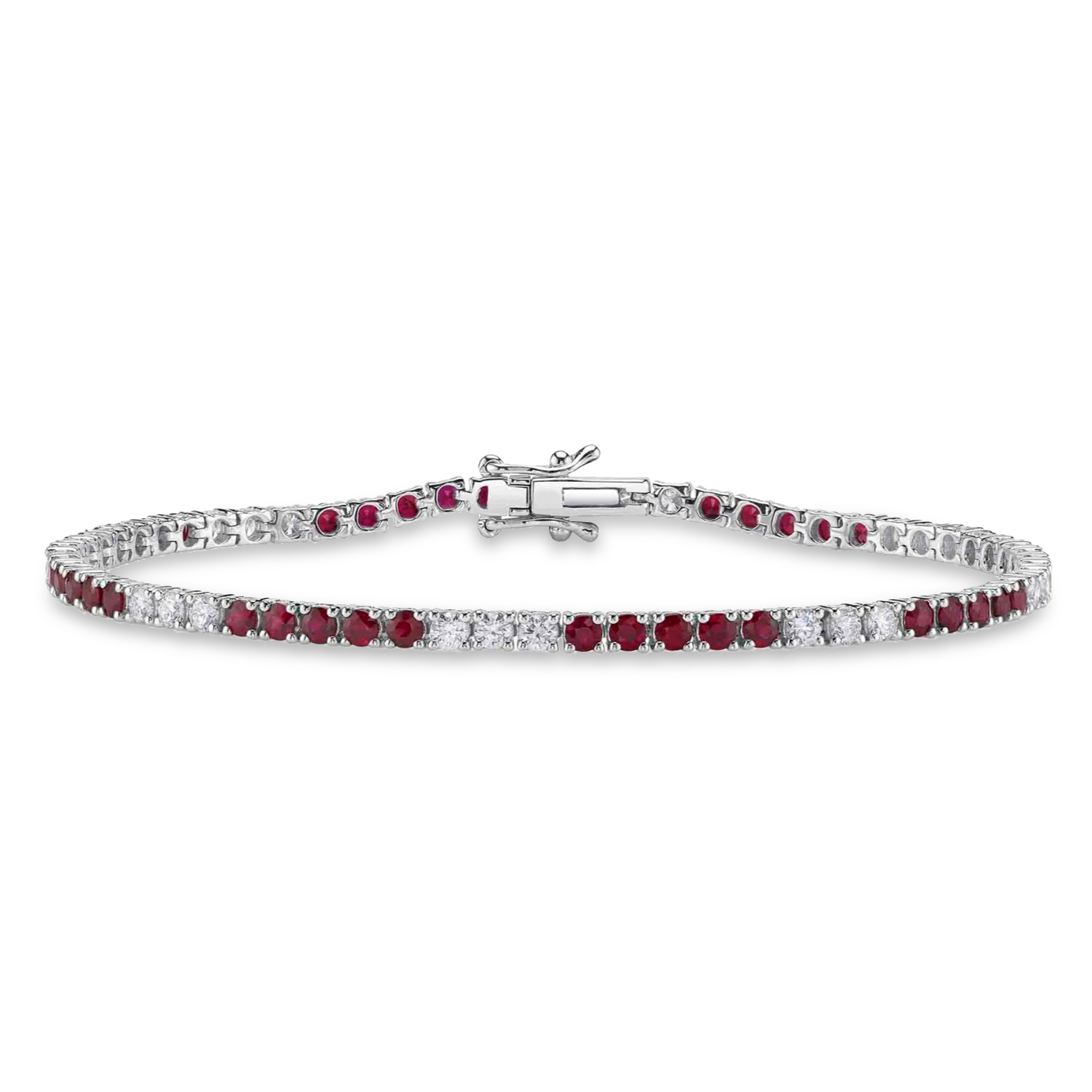 Lab Grown Ruby & Diamond Tennis Bracelet 14K White Gold (3.69ct)