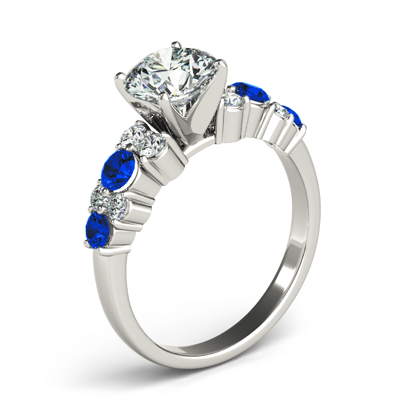 Blue Sapphire & Diamond Engagement Ring 14K White Gold (0.66ct)
