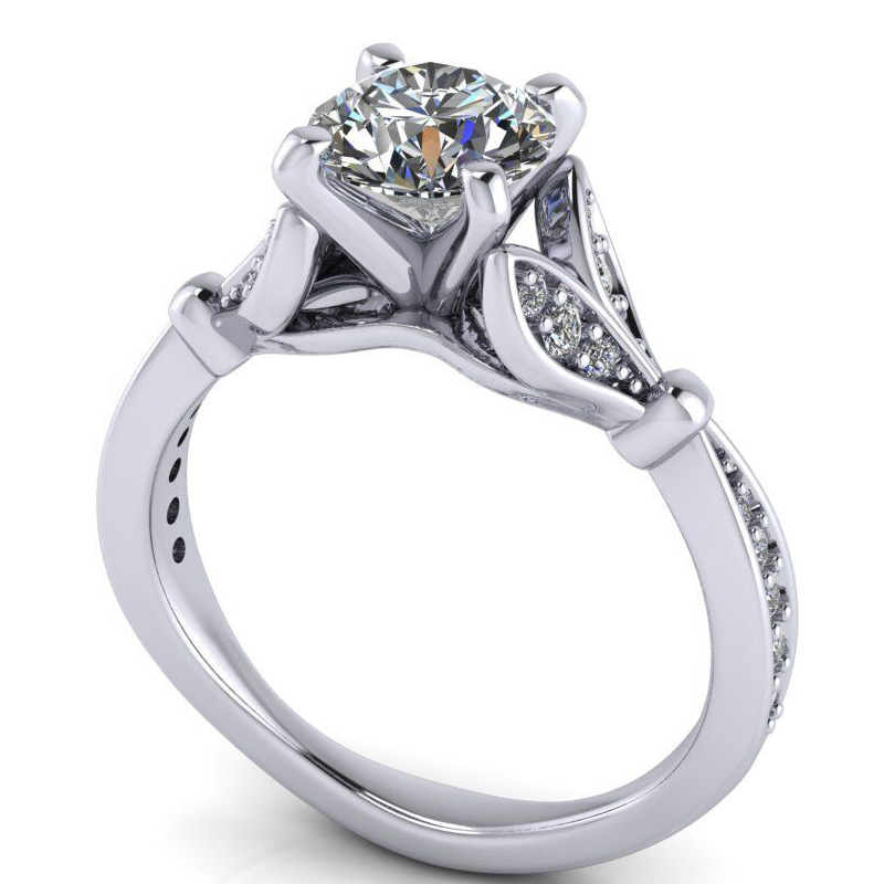 Diamond Tulip Engagement Ring Setting 14K White Gold (0.21ct)