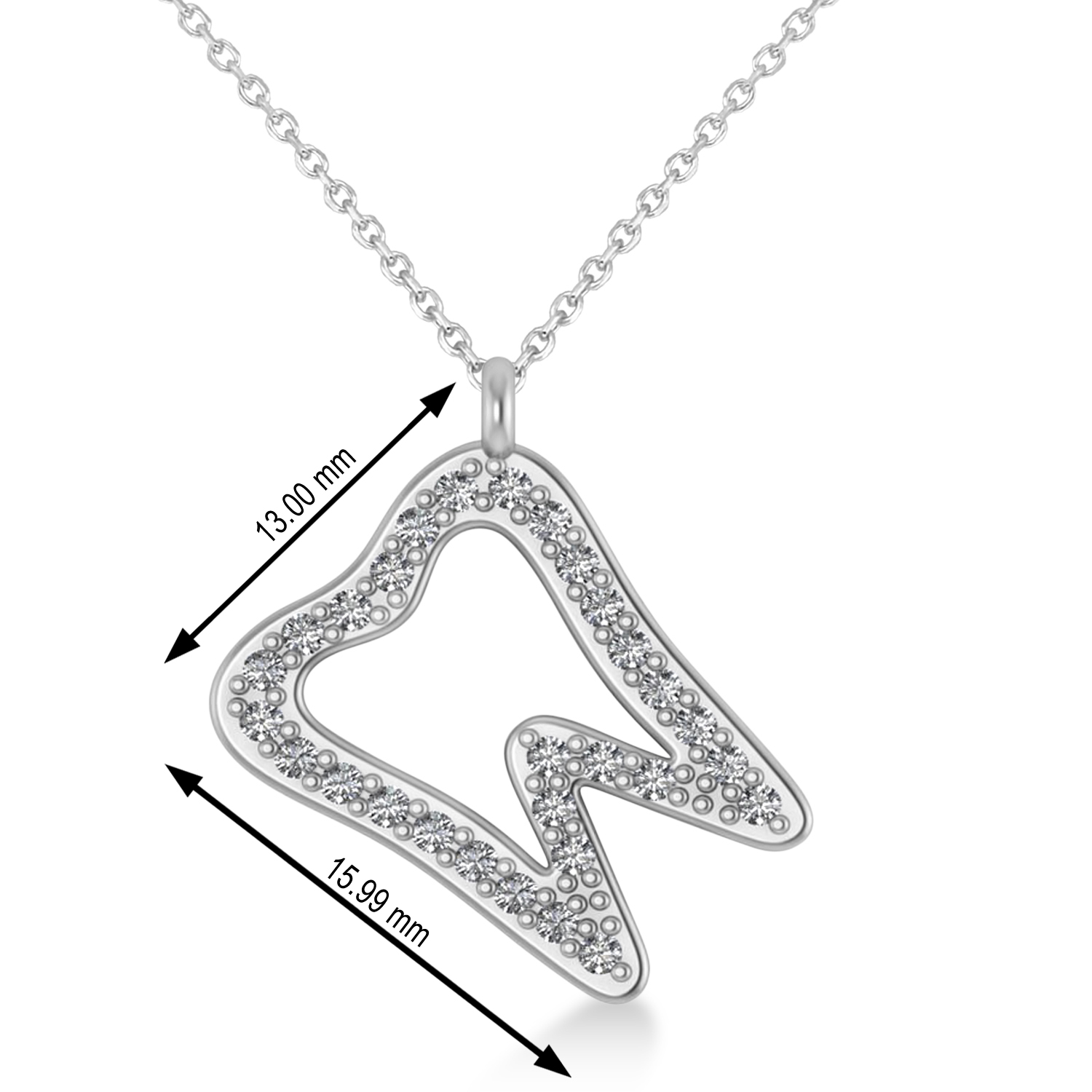 Diamond Angled Tooth Outline Pendant Necklace 14k White Gold (0.29ct)