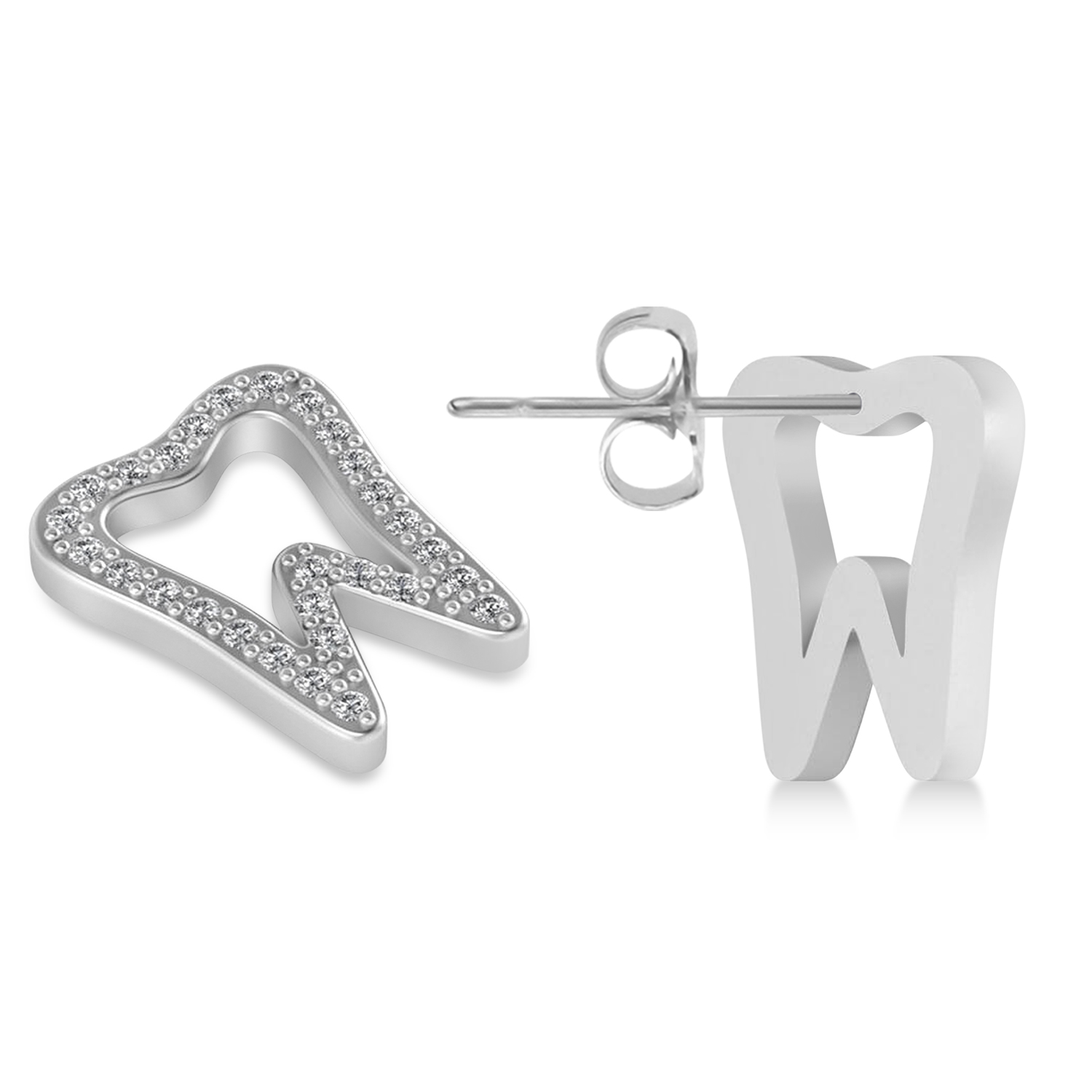 Diamond Tooth Outline Earrings 14k White Gold (0.28ct)