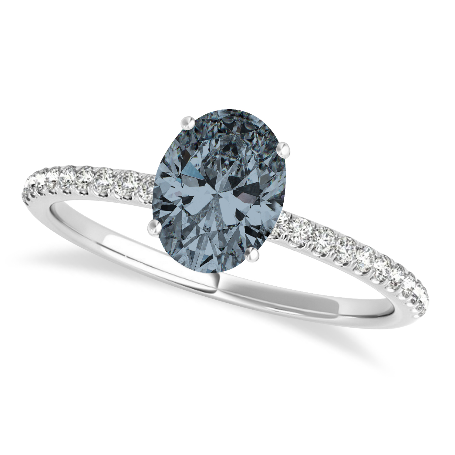 Gray Spinel & Diamond Accented Oval Shape Engagement Ring Platinum (0.75ct)
