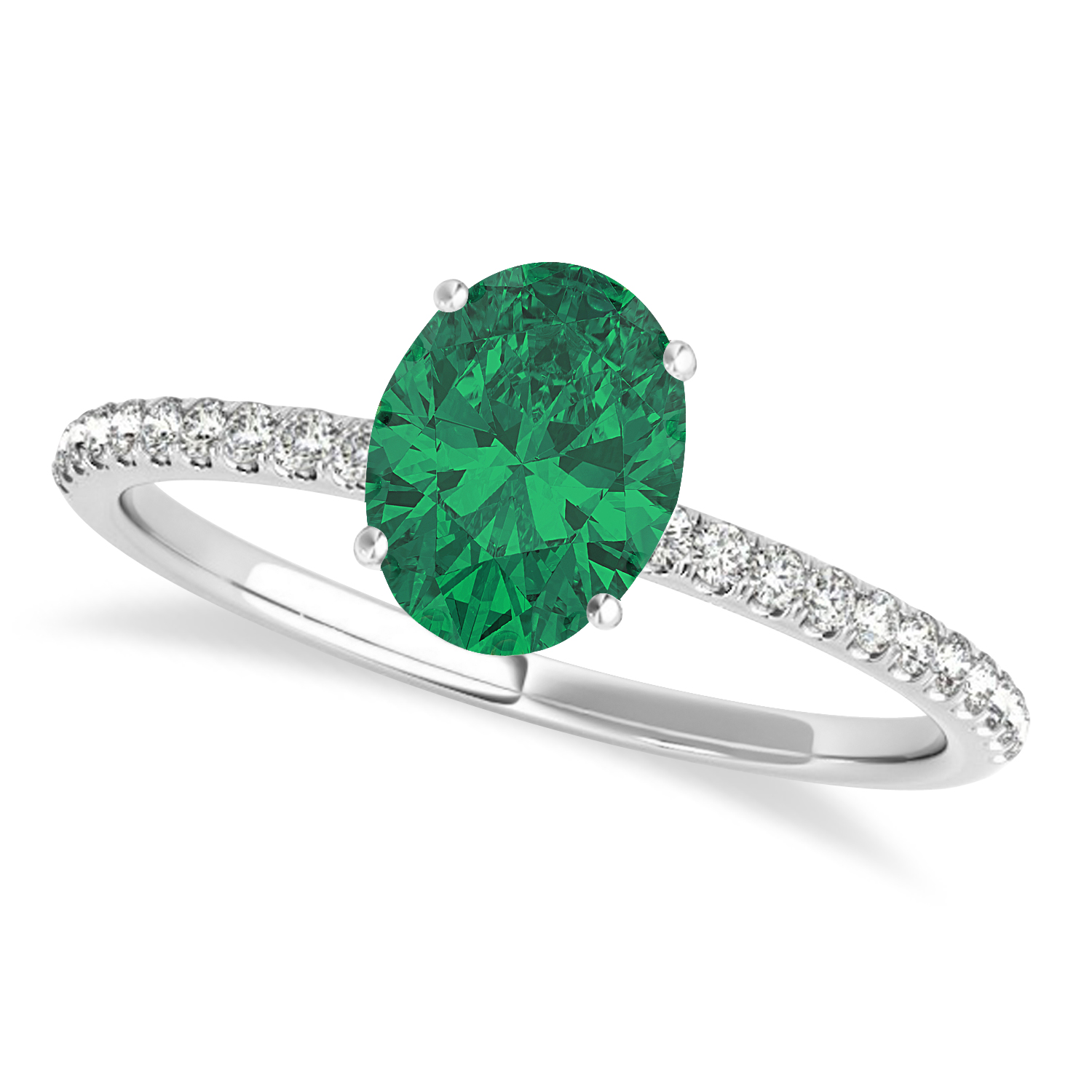 Emerald & Diamond Accented Oval Shape Engagement Ring 14k White Gold (1.50ct)