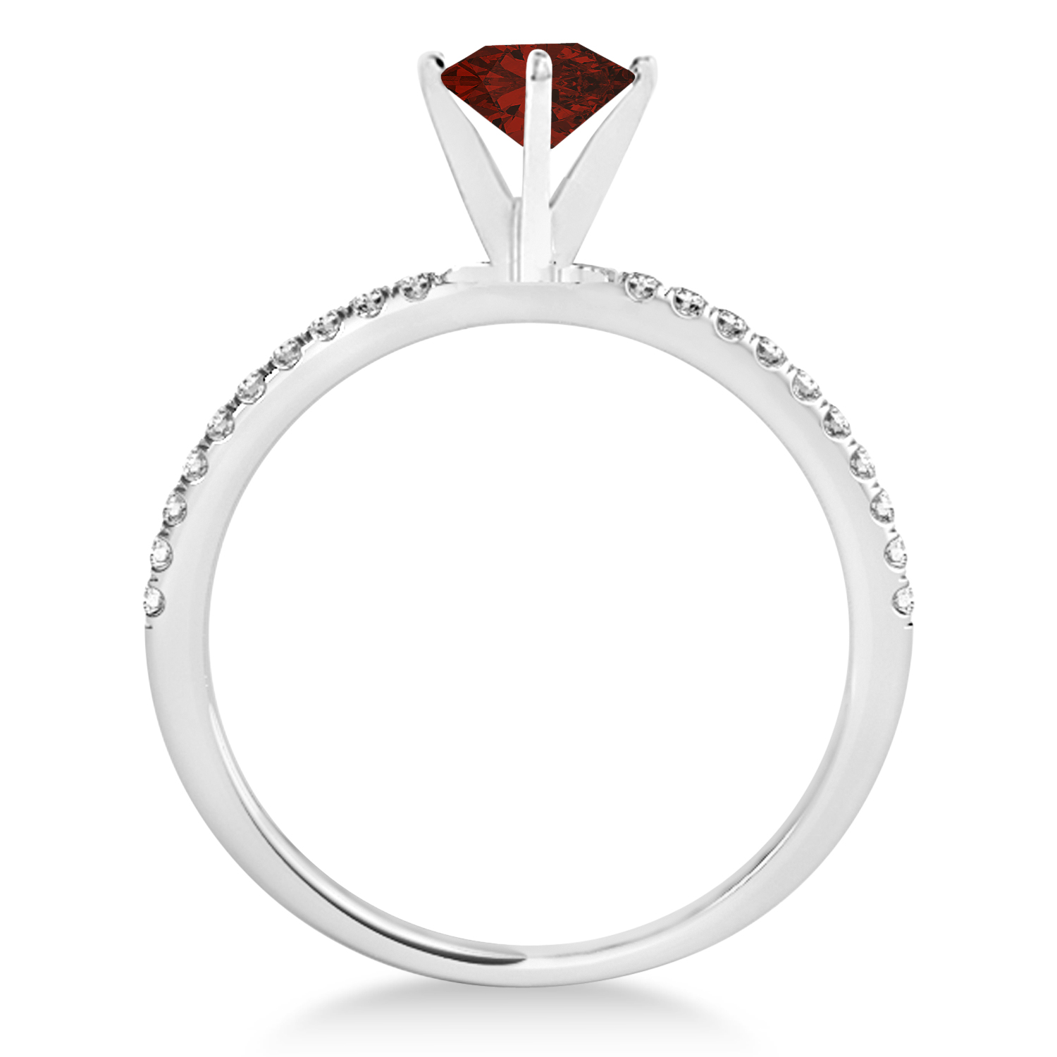 Garnet & Diamond Accented Oval Shape Engagement Ring 14k White Gold (1.50ct)