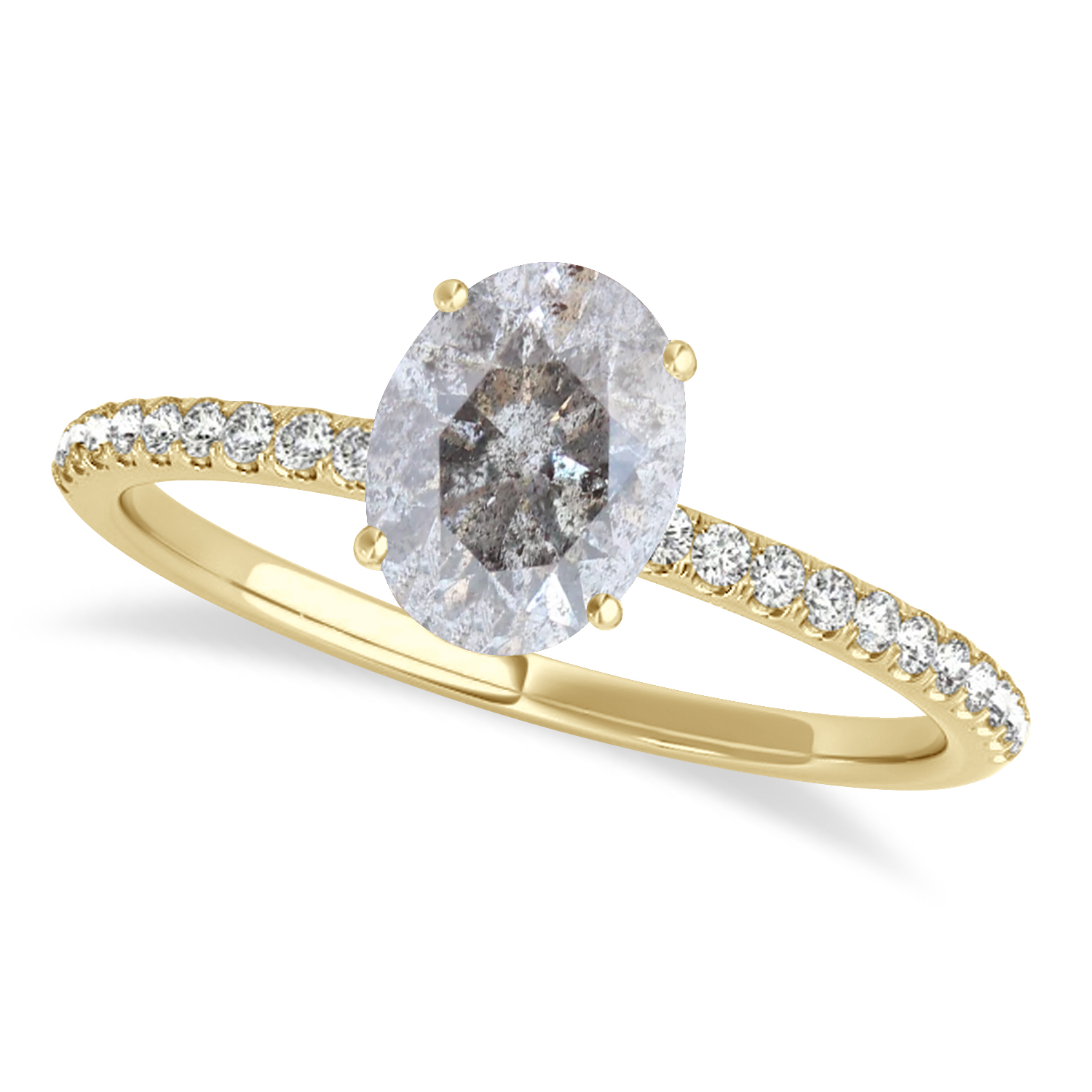 Oval Salt & Pepper Diamond Accented  Engagement Ring 18k Yellow Gold (2.00ct)