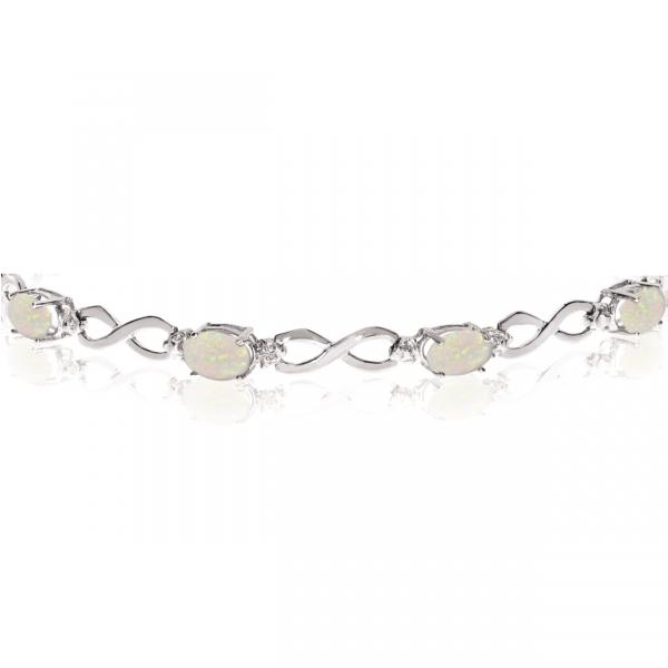 Oval Cut Opal & Diamond Infinity Bracelet in 14k White Gold (4.53ct)