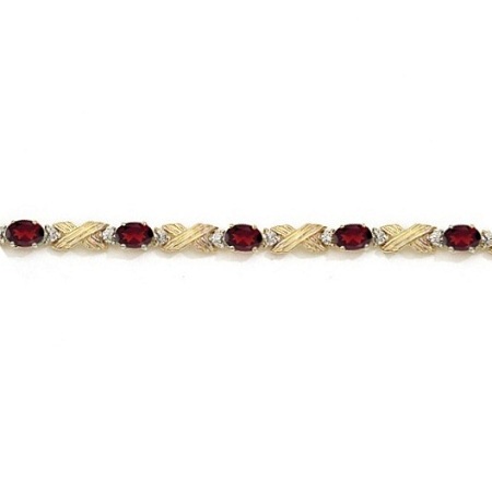 Lab Garnet & Lab Grown Diamond XOXO Link Bracelet 14k Yellow Gold (6.65ct)