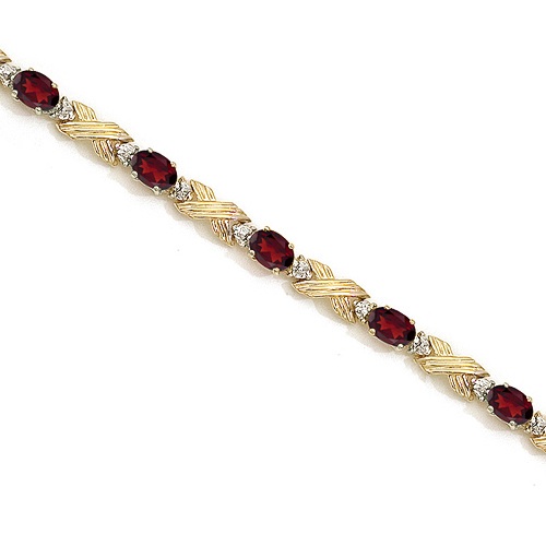 Garnet & Diamond XOXO Link Bracelet 14k Yellow Gold (6.65ct)