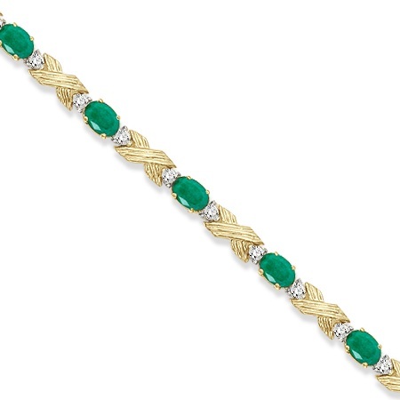 Emerald & Diamond XOXO Link Bracelet in 14k Yellow Gold 6.65