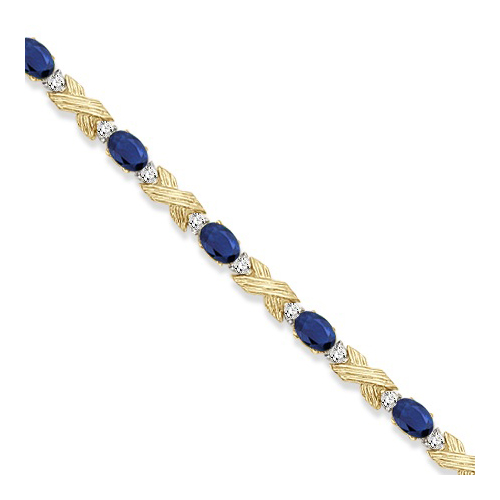 Blue Sapphire & Diamond XOXO Link Bracelet 14k Yellow Gold (6.65ct)