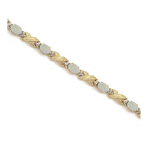 Opal & Diamond XOXO Link Bracelet 14k Yellow Gold (6.65ct)