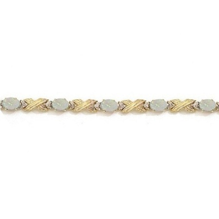 Opal & Diamond XOXO Link Bracelet 14k Yellow Gold (6.65ct)