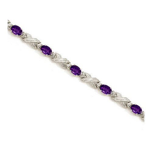 Amethyst & Diamond XOXO Link Bracelet in 14k White Gold (6.65ct)