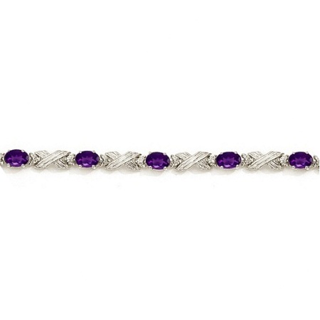 Amethyst & Diamond XOXO Link Bracelet in 14k White Gold (6.65ct)