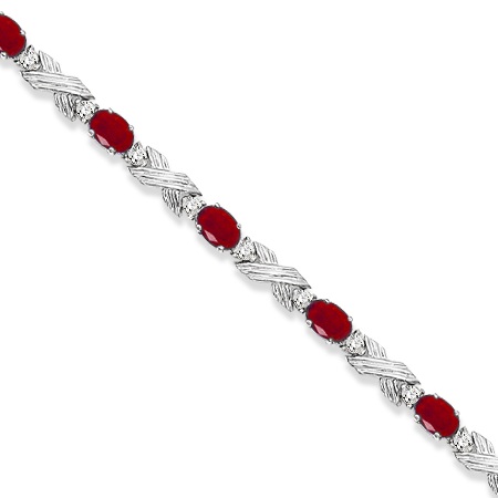 Ruby & Diamond XOXO Link Bracelet in 14k White Gold (6.65ct)