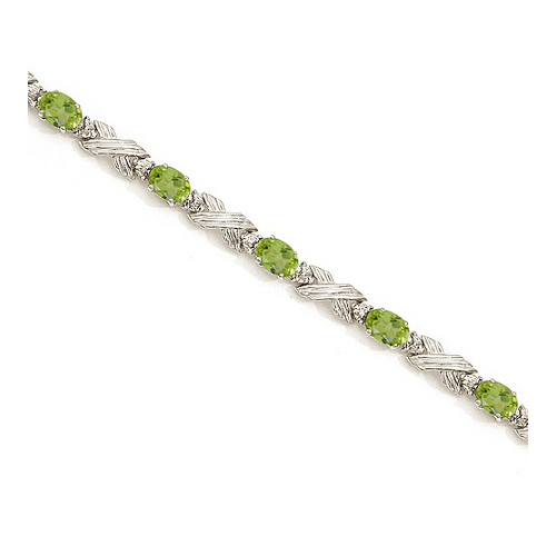 Lab Peridot & Lab Grown Diamond XOXO Link Bracelet in 14k White Gold (6.65ct)