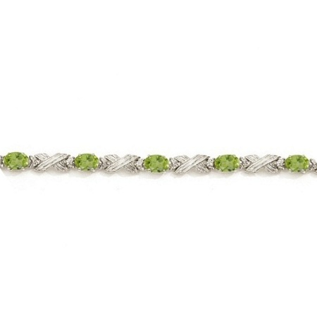 Lab Peridot & Lab Grown Diamond XOXO Link Bracelet in 14k White Gold (6.65ct)