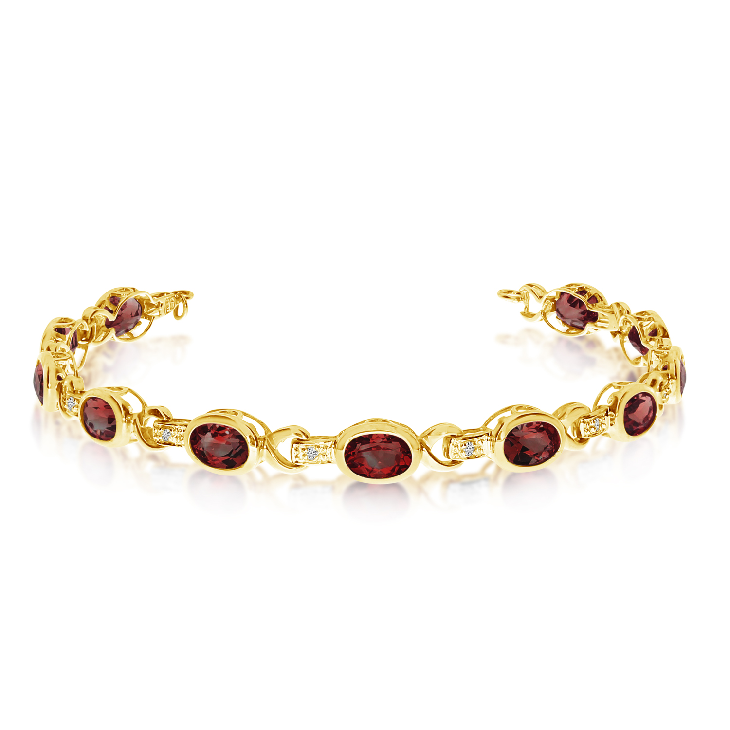 Oval Garnet & Diamond Link Bracelet 14k Yellow Gold (9.62ctw)
