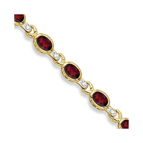 Oval Garnet & Diamond Link Bracelet 14k Yellow Gold (9.62ctw)