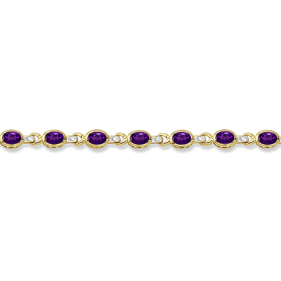 Oval Amethyst & Diamond Link Bracelet 14k Yellow Gold (9.62ctw)