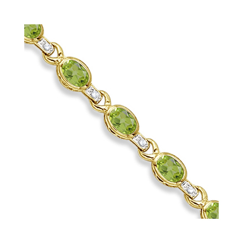 Oval Peridot & Diamond Link Bracelet 14k Yellow Gold (9.62ctw)