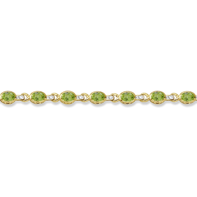 Oval Peridot & Diamond Link Bracelet 14k Yellow Gold (9.62ctw)
