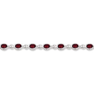 Oval Garnet & Diamond Link Bracelet 14k White Gold (9.62ctw)