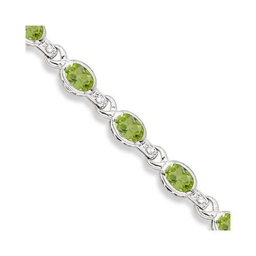 Oval Peridot & Diamond Link Bracelet 14k White Gold (9.62ctw)
