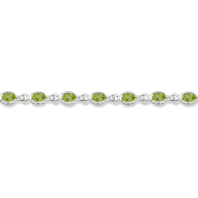 Oval Peridot & Diamond Link Bracelet 14k White Gold (9.62ctw)