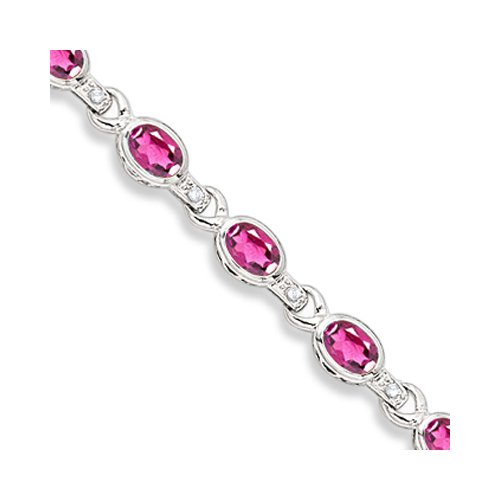Oval Pink Topaz & Diamond Link Bracelet 14k White Gold (9.62ctw)