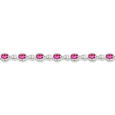 Oval Pink Topaz & Diamond Link Bracelet 14k White Gold (9.62ctw)