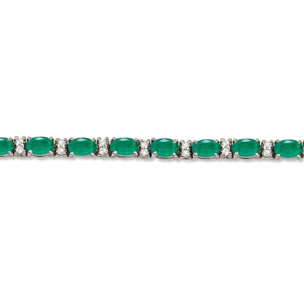 Lab Grown Diamond & Oval Cut Lab Emerald Tennis Bracelet 14k White Gold (9.25ctw)