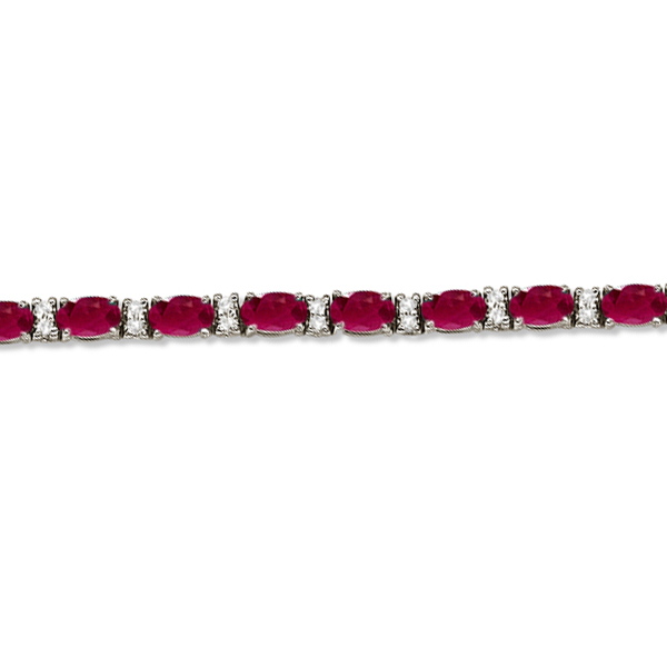 Diamond & Oval Cut Ruby Tennis Bracelet 14k White Gold (9.25ctw)
