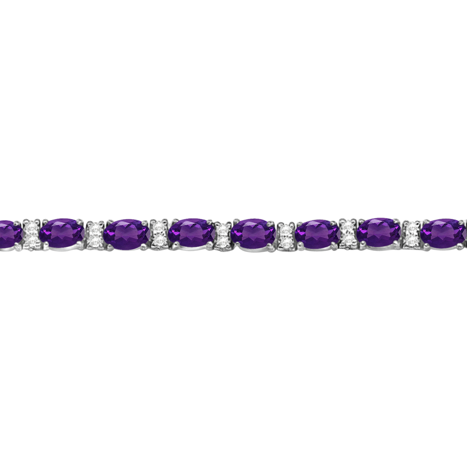 Diamond & Oval Cut Amethyst Tennis Bracelet 14k White Gold (9.25ct)