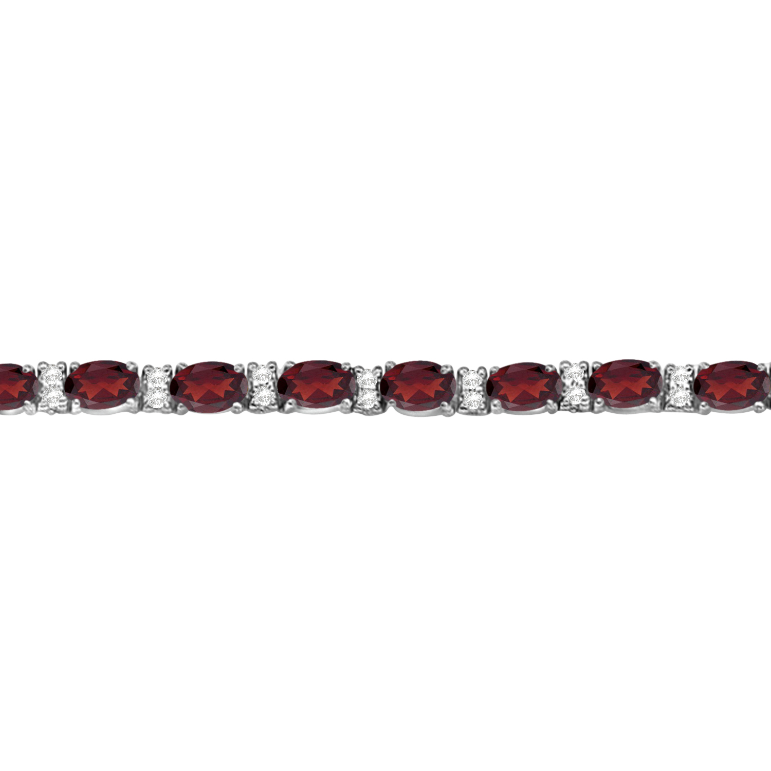 Diamond & Oval Cut Garnet Tennis Bracelet 14k White Gold (9.25ct)