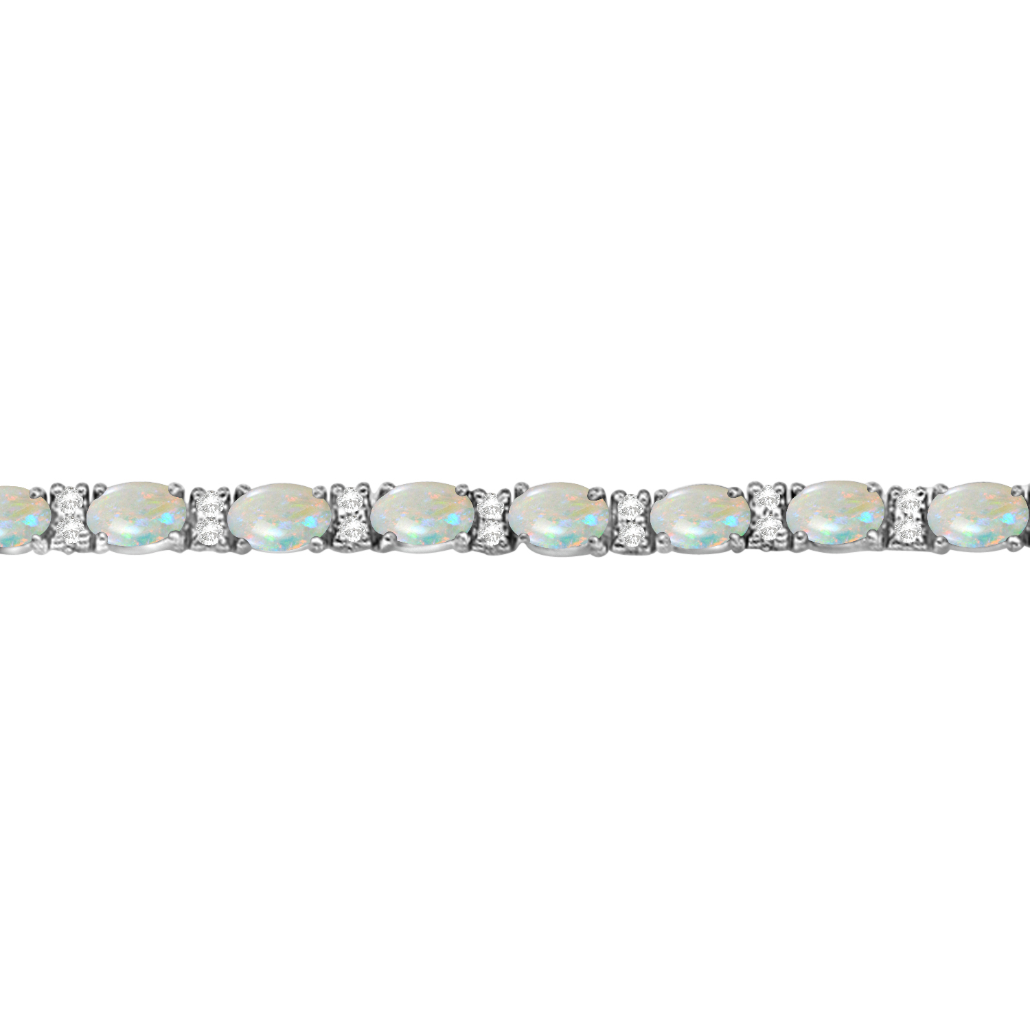 Diamond & Oval Cut Opal Tennis Bracelet 14k White Gold (9.25ct)