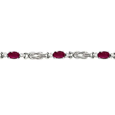 Oval Ruby & Diamond Love Knot Bracelet 14k White Gold (2.05ctw)