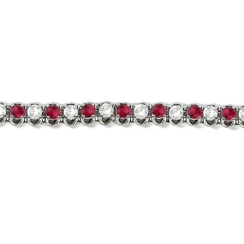 Round Ruby & Diamond Tennis Bracelet 14k White Gold (4.75ct)