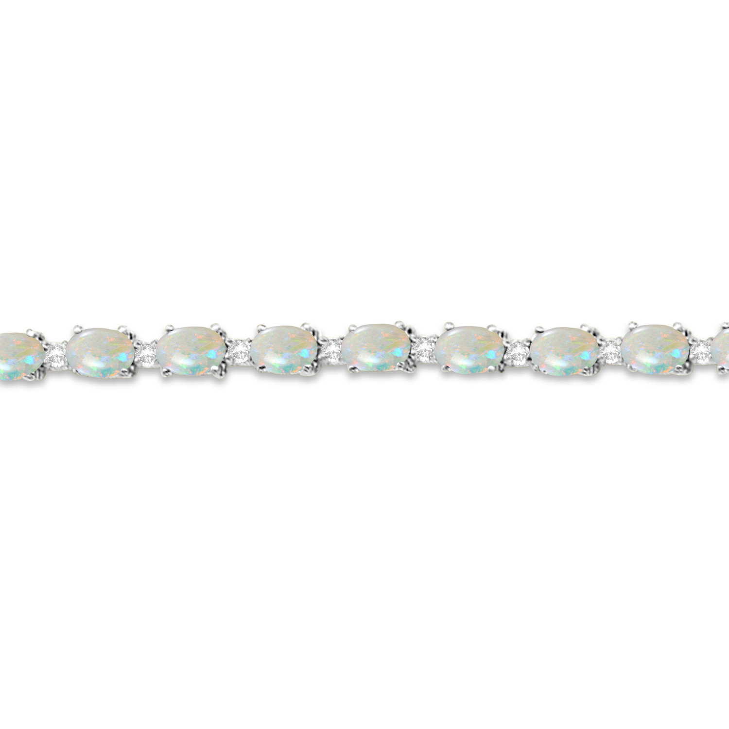 Opal & Diamond Tennis Link Bracelet 14k White Gold (12.00ct)