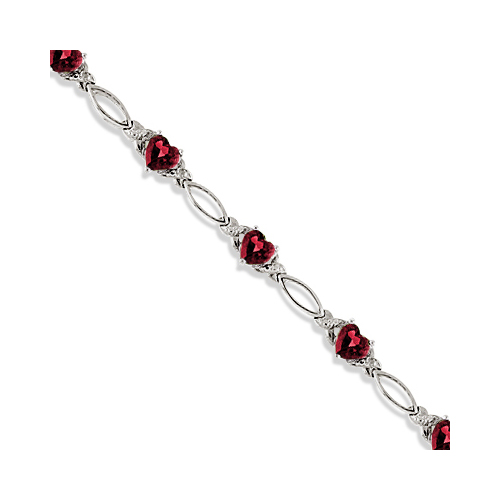 Heart Shaped Garnet & Diamond Link Bracelet 14k White Gold (3.00ctw)